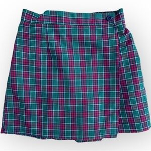 Vintage Kellys Kids Girls Green Red Navy Plaid Skort Skirt Elastic Waist Sz 7/8